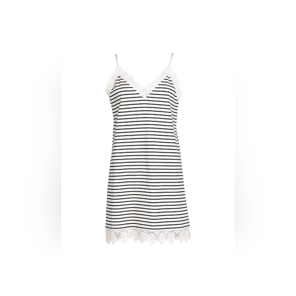 Pinko Striped Black and Cream Mini Dress With Lace Trim